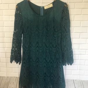 Sweet Jane Anthro Lace & Fringe MIDI Dress EUC